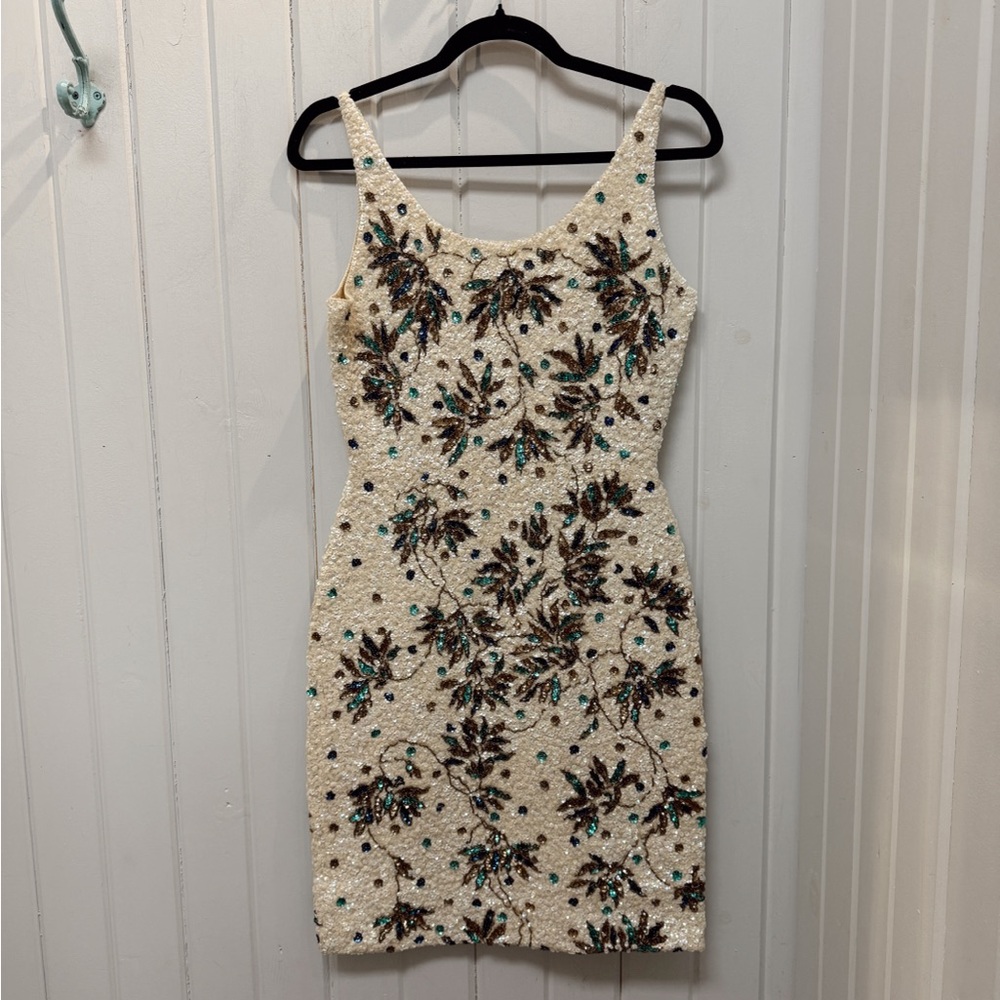 Vintage 60’s Gene Shelly’s Boutique International Embellished Cream Sequin Dress